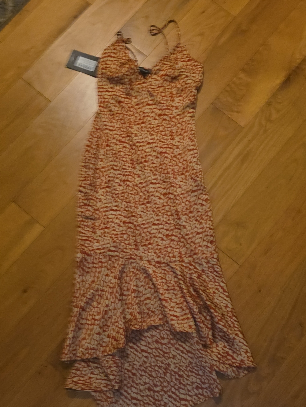 Sleeveless Ruffle-Hem Midi Dress in Redish/Orange (See Pic) Animal Print